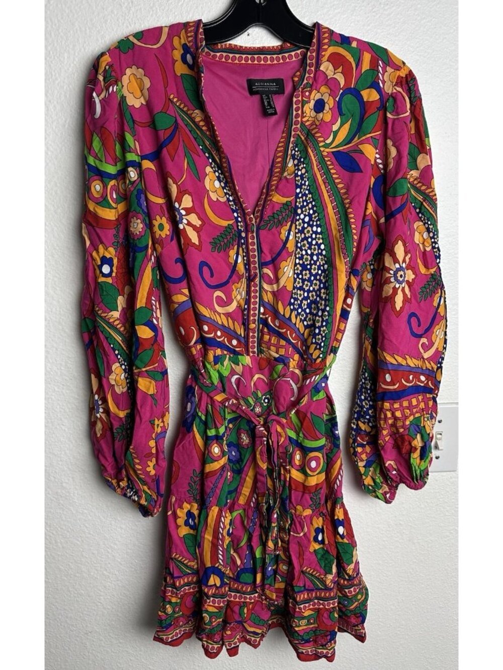 Adrianna by Adrianna Papell Abstract Printed Surplice V-Neck Long Sleeve Dress - Picture 3 of 16